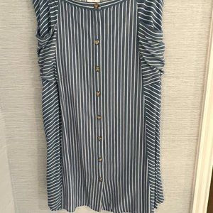 J. Jill Blue and White Stripe Maxi Skirt with Pockets and Buttons on Front - XL